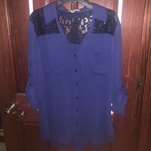 Blue, Lace and Button Down Top